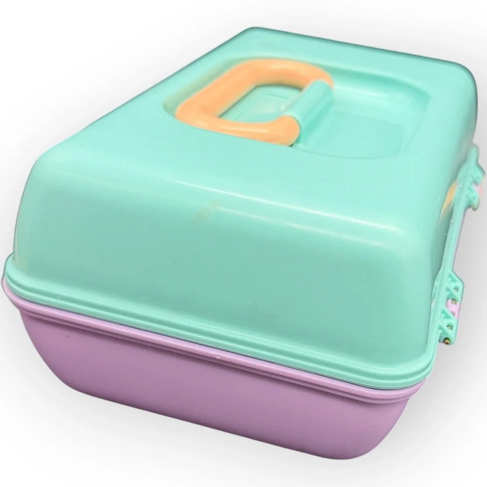 Vtg Caboodles Makeup Case Organizer Mint Green Lavender 90s Retro‎ Cosmetic Box